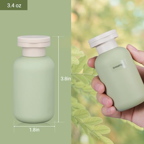 3.4 oz Plastic Small Travel Shampoo Bottles, Refillable Flip Cap Squeeze Bottles for Toiletries, Leakage-proof Travel Shampoo and Conditioner Container (8 pack) - color: Green, size: 3.4 oz