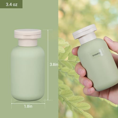 3.4 oz Plastic Small Travel Shampoo Bottles, Refillable Flip Cap Squeeze Bottles for Toiletries, Leakage-proof Travel Shampoo and Conditioner Container (8 pack) - color: Green, size: 3.4 oz