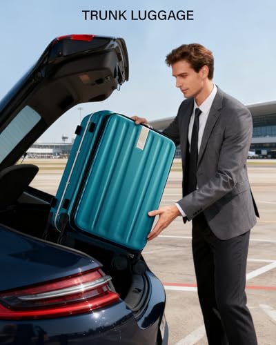 Hanke 24 Inch Checked Luggage Hard Shell Top Opening Aluminum Frame Hardside Medium Suitcase with Spinner Wheels, Durable Rolling Luggage for Men & Women Travel, Caribbean Blue - color: Caribbean Blue, size: 24 Inch