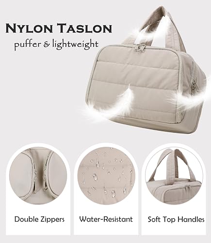 Travel Toiletry Bag for Women, Large Wide-open Puffy Cosmetic Makeup Bag with Wet-Dry Separation, Multi-Pocket Organizer with Carry Handle for Toiletries, Cosmetics, Essentials, Camel - color: Camel