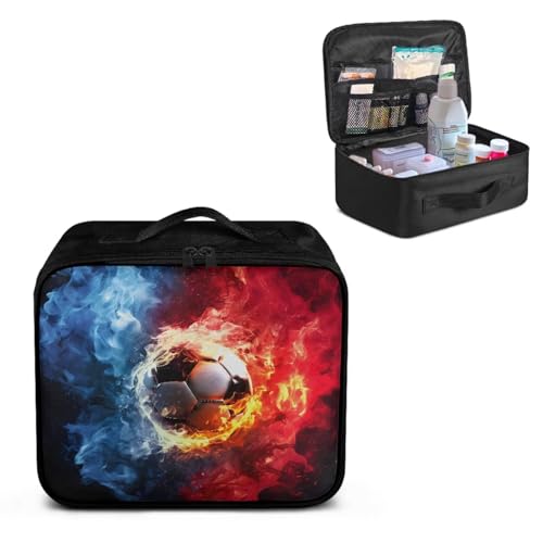 Empty First Aid Kit Soccer Flame Large Capacity First Responder Bag for Family Camping Trips and Car Safety Storage Includes Water-Resistant Lining Soft Interior Washable Exterior - color: Soccer Flame