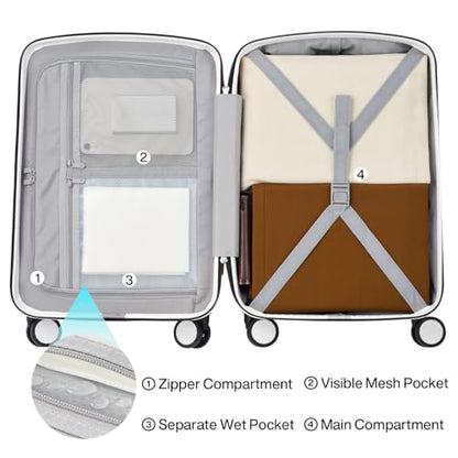 Hanke Hard Shell Luggage Sets 2 Pieces, Carry On and Checked Luggage Sets with Spinner Wheels, Durable PC Hardside Rolling Suitcase for Travel (20/28 Inch, Smoke White) - color: Smoke White, size: 2-Piece Set(20/28)