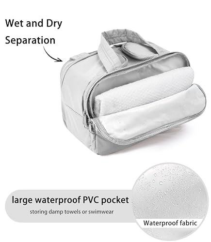 Travel Toiletry Bag for Women, Large Wide-open Puffy Cosmetic Makeup Bag with Wet-Dry Separation, Multi-Pocket Organizer with Carry Handle for Toiletries, Cosmetics, Essentials, Light Grey - color: Light Grey