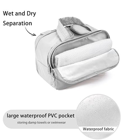 Travel Toiletry Bag for Women, Large Wide-open Puffy Cosmetic Makeup Bag with Wet-Dry Separation, Multi-Pocket Organizer with Carry Handle for Toiletries, Cosmetics, Essentials, Light Grey - color: Light Grey