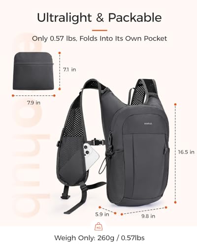 ECOHUB 15L Lightweight Packable Hiking Backpack for Travel, Small Daypack with Chest Strap & Phone Pocket, Water Resistant Foldable Backpack for Men Women - color: Grey