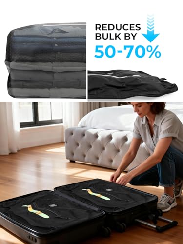 AIDONS Vacuum Seal Bags for Clothing Travel - Reusable Vacuum Compression Bags for Storage Clothes & Blankets, Fits Carry-On, Backpack, Suitcase & Home(Black 1PC+No Pump) - color: Black