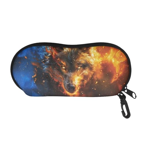 AFPANQZ Glasses Case with Carabiner Hanging Portable Neoprene Zipper Sunglasses Case Soft Lightweight - color: Cool Flame Wolf