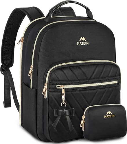 MATEIN Backpack Purse for Women, 15.6 inch Cute Stylish Waterproof Backpack Purse, Fashion Waterproof Casual Daily Shoulder Bag for College Work Travel, Gifts for Ladies, 2pcs Set, Black - color: Black, size: Medium-15.6 inch