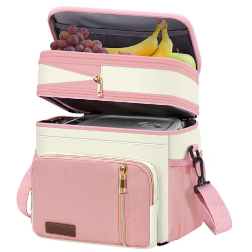 MIYCOO Lunch Bag & Lunch Box for Women Men, Double Deck Leakproof Insulated Soft Large Adult Camping Cooler bag for Work, Beach, Picnic, Travel (Pink White, 15L) - color: Pink White, size: 15L