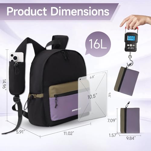 Hiking Backpack for Women Men 16L,Packable Waterproof Backpack,Foldable Daypack with Strap Pocket for Picnic Beach,Black - color: Black