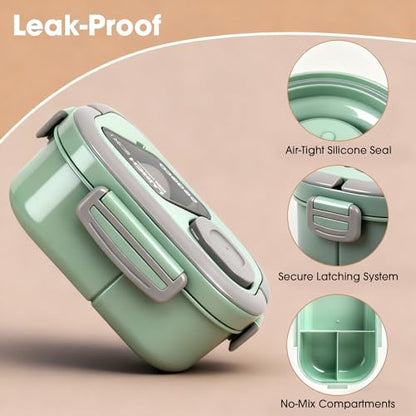 PEDECO Green Lunch Box Set with Bag & Utensil, Leak Proof for Women Men Kid | 2-tier stackable container with sauce pod,Insulated bag keeps food hot or cold,Microwave & dishwasher safe,for women men - color: Green