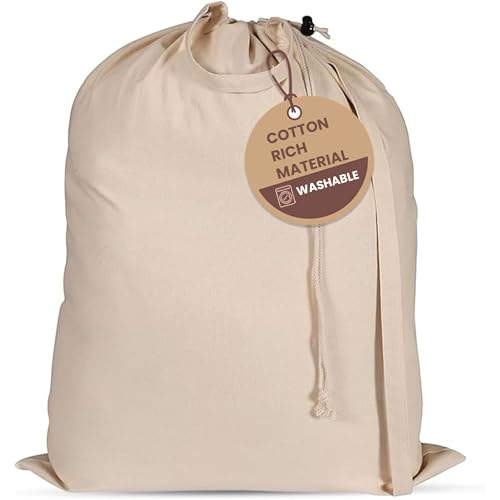 LFH Home Large Premium 1pack Cotton Rich Canvas Laundry Bag with Drawstring and Handles Heavy Duty, Multi-Use, Washable for Home, Travel, College or Storage 18x26 -Natural - color: Natural, size: 18”x26”