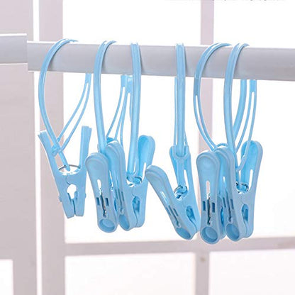 Foshine 24 Pack ClothesPins with Plastic Rope, Clothesline Drying Clothing Clips for Photo Craft Painting Display, 12Pcs Blue 12Pcs White - color: Blue,white-24pack