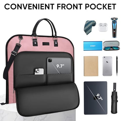 BALEINE Travel Garment Bag, Travel Suit Bag for Men, Water Resistant Carry on Garment Bag for Hanging Clothes, Garment Duffel Bag for Travel Business (Pink) - color: Pink