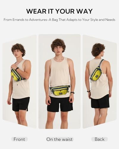 WATERFLY Lightweight Small Fanny Pack: 1.5L Mini Slim Crossbody Waist Belt Hip Bag with RFID Blocking, Anti-Theft & Water Resistant Pouch for Women Men Travel Hiking Running Walking EDC - color: Yellow-Blue