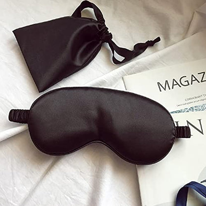 Silk Satin Sleeping Eye Mask, Black Sleep Eye Mask Night Blindfold for Women and Men, Soft Breathable Blackout Eyeshade Eye Cover for Travel, Wedding Bridesmaid Gift - color: Black