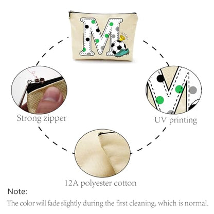 CREATCABIN Letter M Football Makeup Bags Pouch Travel Cosmetic Bag with Zipper Pouch Multi Purpose Case Toiletry Packing Purse Storage Organizer for Women Friends Mom Gifts 10x7Inch - style: Letter M
