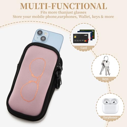 QIUTIMIY Sunglasses Soft Case Zipper Double Eyeglass Case with 2 Compartments 1 Belt Clip - color: Blus