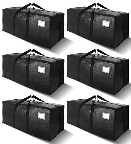 VELVETSURE Heavy Duty Extra Large Moving Bags W/Backpack Straps - Strong Handles & Zippers, Storage Totes For Space Saving, Fold Flat, Alternative to Moving Box and Storage Bin (Set of 6, Black) - color: Black, size: 24 Gal - 6 Pack