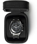 TAWBURY Single Watch Travel Case - Genuine Top-Grain Leather Watch Box for Men & Women with Metal Zipper and Extra Wide Pillow for Large Watches (Black) - color: Black
