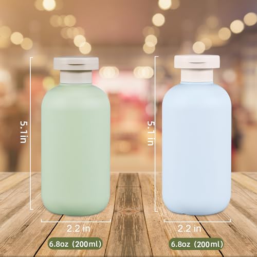 6.8 oz Plastic Travel Shampoo Bottles, Refillable Flip Cap Squeeze Bottles for Toiletries, Large Leakage-proof Travel Shampoo and Conditioner Container (Blue and Green) - color: Green+Blue, size: 200ml/6.8oz