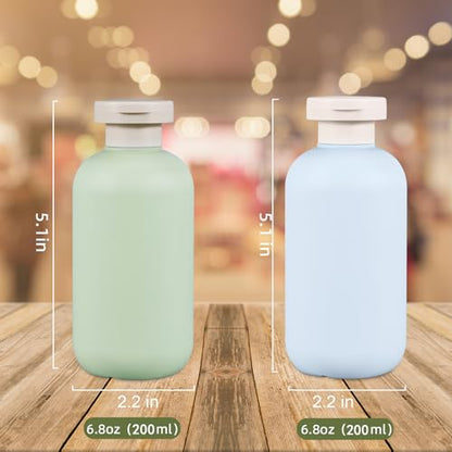 6.8 oz Plastic Travel Shampoo Bottles, Refillable Flip Cap Squeeze Bottles for Toiletries, Large Leakage-proof Travel Shampoo and Conditioner Container (Blue and Green) - color: Green+Blue, size: 200ml/6.8oz