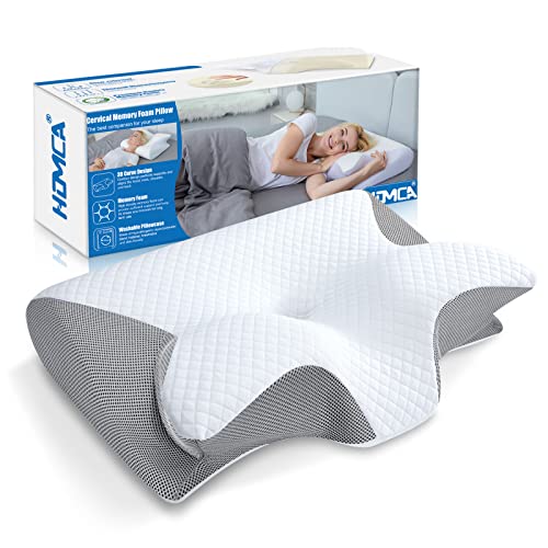 HOMCA Memory Foam Cervical Pillow, 2 in 1 Ergonomic Contour Orthopedic Pillow for Neck Pain, Contoured Support Pillows for Side Back Stomach Sleepers - color: Grey