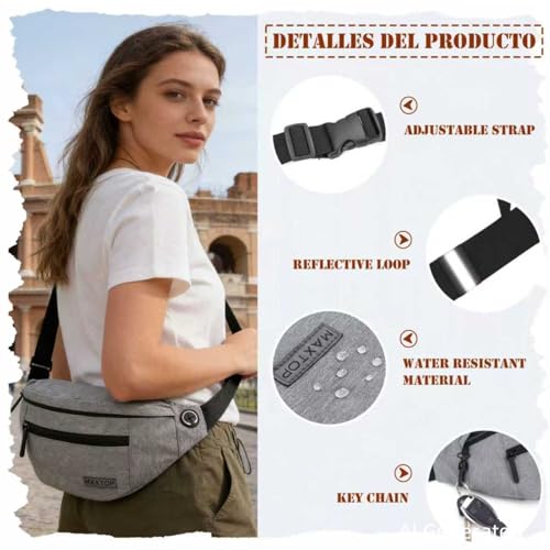 MAXTOP Large Crossbody Fanny Pack with 4-Zipper Pockets,Gifts for Enjoy Sports Festival Workout Traveling Running Casual Hands-Free Wallets Waist Pack Phone Bag Carrying All Phones - color: Grey, style: Large Fanny Pack(4 Zipper Pockets)