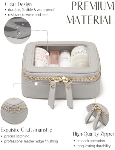 Popvibe Clear Makeup Bag Travel Cosmetic Case Transparent Toiletry Bag with Zipper, Portable Make Up Organizer Traveling Compact Car Bag for Essentials - color: Beige Grey, style: Mini Chic
