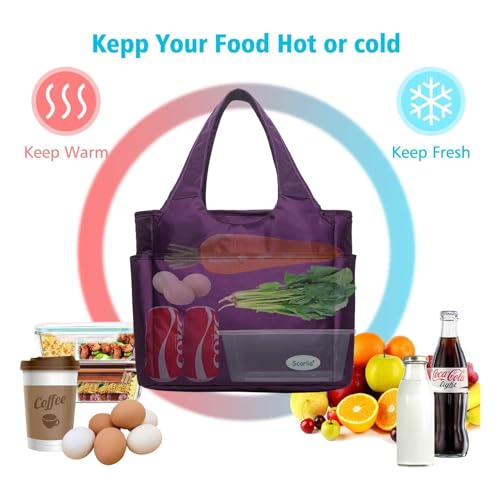 Extra Large Insulated Lunch Tote Bag for Women Men, Leakproof Cooler Lunch Box Shoulder Purse with Side Pockets for Work - Purple - color: Purple