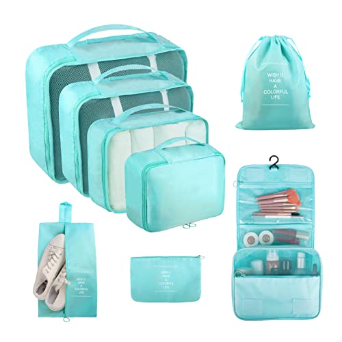 Packing Cubes, 8 Pcs Travel Packing Organizers for Suitcases, Large Capacity Travel Luggage Organizers Set includes 8 Storage Bags (Sky Blue) - color: Sky Blue