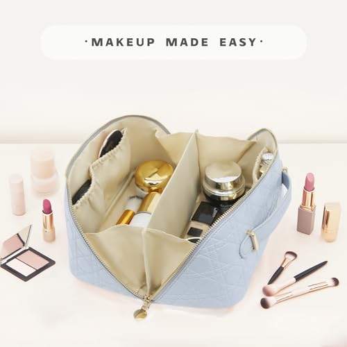 Travel Makeup Bag – Large Cosmetic Organizer with Waterproof PU Leather, Smooth Double Zipper & Tear-Resistant Lining, Toiletry Pouch for Women (Ice) - color: 04-Ice