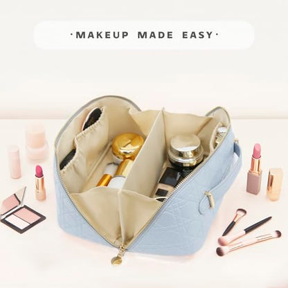 Travel Makeup Bag – Large Cosmetic Organizer with Waterproof PU Leather, Smooth Double Zipper & Tear-Resistant Lining, Toiletry Pouch for Women (Ice) - color: 04-Ice