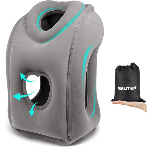 Maliton Inflatable Travel Pillow for Airplane Comfortable Sleeping to Relieve Neck and Shoulder Pain,Support Head Inflatable Pillow for Long Flights, Used for Airplanes,Cars,Trains(Dark Grey) - color: Dark Gray