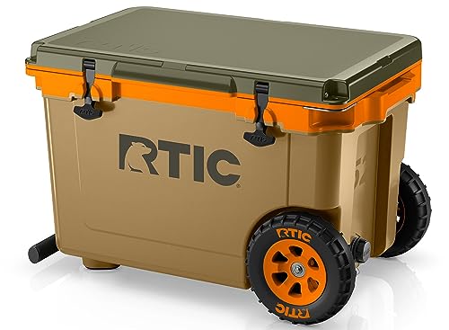 RTIC 52 Quart Ultra-Light Wheeled Hard Cooler Insulated Portable Ice Chest Box for Beach, Drink, Beverage, Camping, Picnic, Fishing, Boat, Barbecue, 30% Lighter Than Rotomolded Coolers - color: Trailblazer