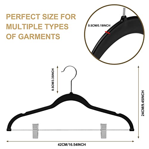 Quality Plastic 20-Pack - Non Velvet Non-Flocked Thin Compact Coat Hangers with Metal Clips for Skirts Pants Blouses - 360° Swivel Hook (Black, 20) - color: Black