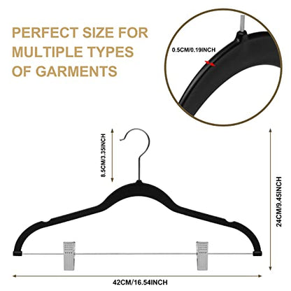 Quality Plastic 20-Pack - Non Velvet Non-Flocked Thin Compact Coat Hangers with Metal Clips for Skirts Pants Blouses - 360° Swivel Hook (Black, 20) - color: Black
