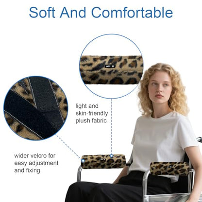 SPRING SEAON Wheelchair Armrest Covers 2 Pack Soft Memory Foam Wheelchair armrest Pads Wicking Washable for Office Transport Chair (Khaki Leopard Print) - color: Khaki Leopard
