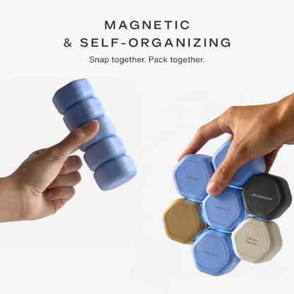 Cadence Travel Containers - Daily Routine Capsule Set - Magnetic Containers with Lids,4 Flex Mediums (1.32oz) & 3 Flex Smalls (0.56oz) - Shampoo, Conditioner, Body Wash, Pills, & More - Charcoal - color: Charcoal