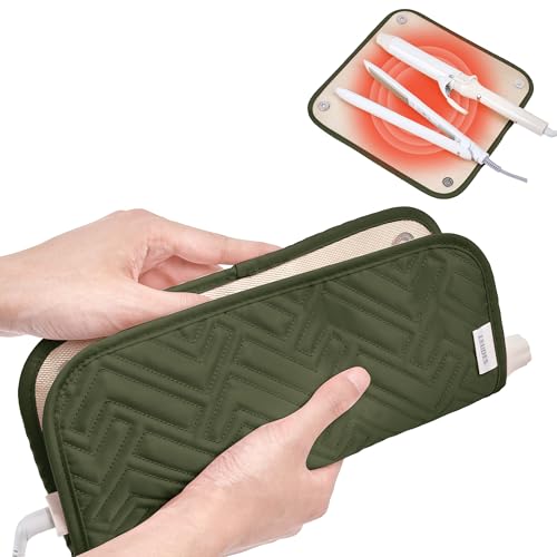 Leudes Hair Tools Travel Bag for Women Heat Resistant Mat for Travel Essentials Hot Tools Straighteners,Flat Irons,Curling Iron,Hot Air Brushes and Hair Dryer Organizer Bags 2 in 1 (Army GreenA) - color: Army GreenA