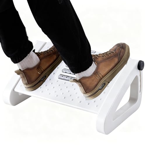 CasaZenith Foot Rest, Six Heights Adjustable Foot Rest for Under Desk at Work, Ergonomic Foots Stool for Under Office Desks, Under Desk Footrest with Foot Massage Roller, Chair Footrest - White - color: White