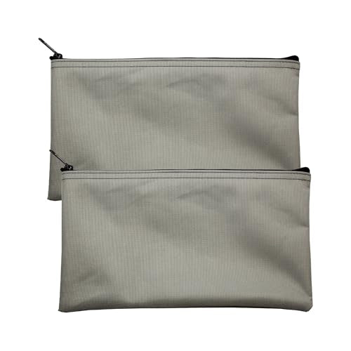 Multipack of 2 Compact Zipper Cloth Pouches, Zipper Bag, Travel Toiletry, Cosmetics, Stationary Case, 11 x 6 inches (Gray) - color: Gray