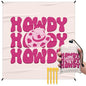 Pink Cowgirl Howdy Pocket Picnic Blankets, Preppy Western Mini Beach Camping Blanket Waterproof Sandproof, Trendy RV Outdoor Blanket Mat Gifts for Cowgirls Camper Campsite Dorm Travel 55x60in - color: Howdy