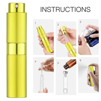 LISAPACK 8ML Atomizer Perfume Spray Bottle for Travel, Empty Refillable Cologne Dispenser, Portable Sprayer (Yellow) - color: Yellow