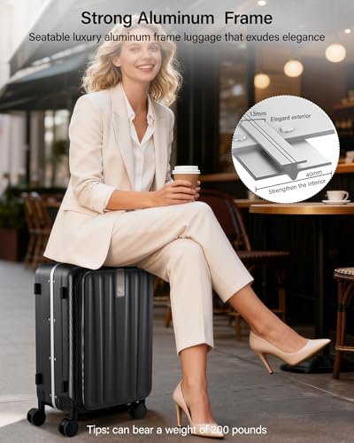 Hanke 26 Inch Large Checked Luggage PC Hard Shell Luggage Top Opening Travel Luggage Suitcases with Wheels for Woman Men.(Jet Black) - color: Black, size: 26 Inch