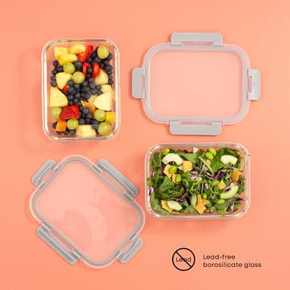JoyJolt Glass Food Storage Containers with Lids. 5 Pack Glass Meal Prep Containers Reusable 35oz Single Compartment Airtight Container Set. Lunch Containers for Adults and Kitchen Storage Containers - color: Gray