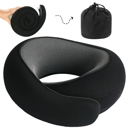 Neck Pillow, Travel Pillow uses Memory Foam to Support Neck Comfort, Ideal Companion for Airplane and car Travel, Compact, Convenient, and Versatile Airplane Sleep Pillow(Black)