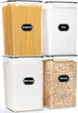 HKJ Chef 4 Pack Extra Large Airtight Food Storage Containers with Lids (6.5L / 220 oz), BPA Free Plastic Kitchen and Pantry Organization Contianers for Cereal Flour and Sugar Storage, Labels & Marker