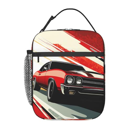 Muscle Car Lunch Bag for Women Men Adults, Insulated Lunch Box for Work, Sports, Travel, Picnic,Hiking, Fishing, Red Retro Classic Car Theme Lunchbox Gifts - color: Muscle Car