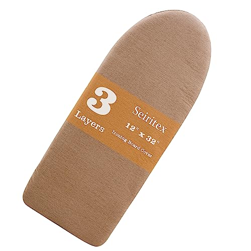 Seiritex Ironing Board Cover 12 x 32 inch, Fits Table Top Ironing Board Heat Reflective, 3 Layers Thick Padding with Elasticized Edges, Small Iron Board Cover (Brown) - color: Brown, size: 12x32